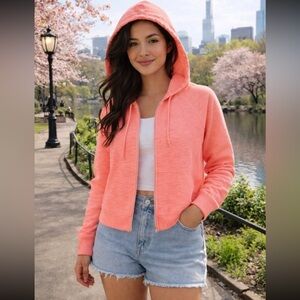 PINK Victoria's Secret Bright Coral Zip-Up Hoodie